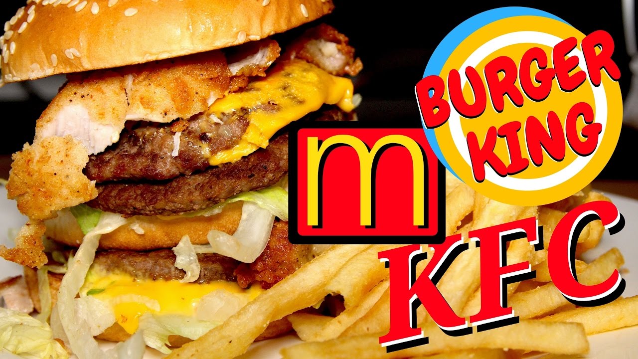 BurgerKing McDonalds KFC Burger Fusion! Making the ultimate mega monster fast food burger!